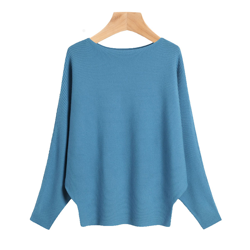 Women's Boat Neck Batwing Sleeves Knitted Sweaters