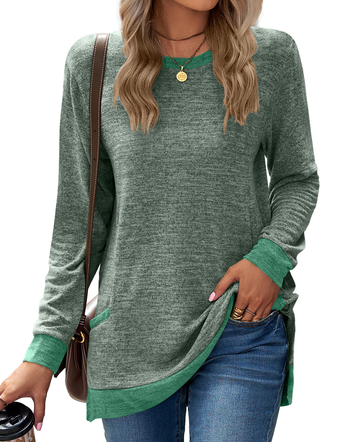 HOT SALE 🔥Women's Color Cotton Super Soft Basic Pocket Long Sleeve（BUY 2 FREE SHIPPING）