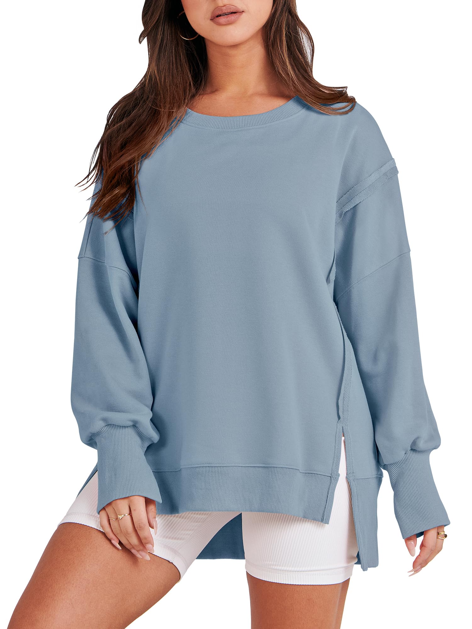 2023 Side Slit Round Neck Casual Loose Sweatshirt(Buy 2 Free Shipping)