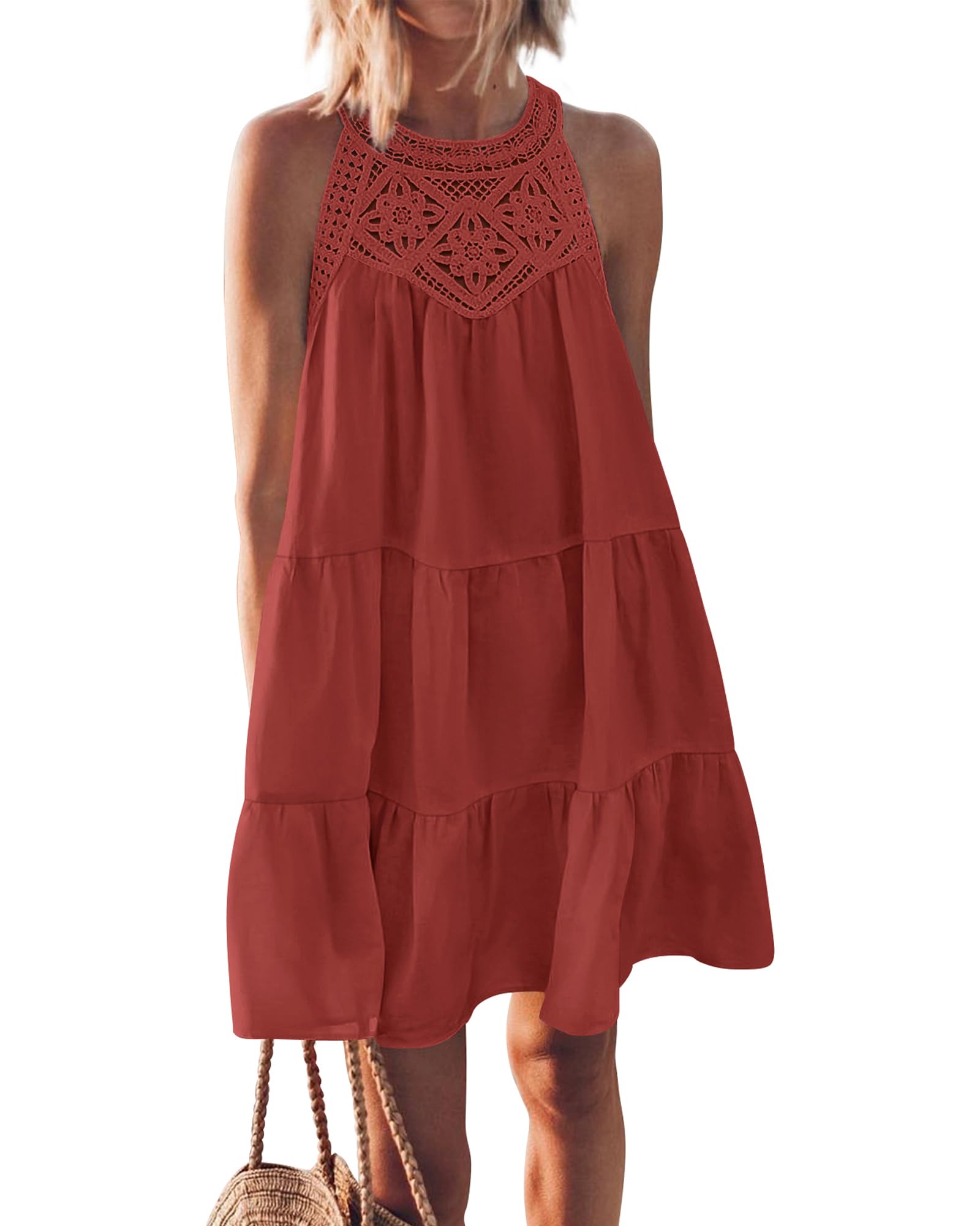 2024 New Women's Hollow Out Halter Sleeveless Tiered Swing Dress(Buy 2 10% OFF)