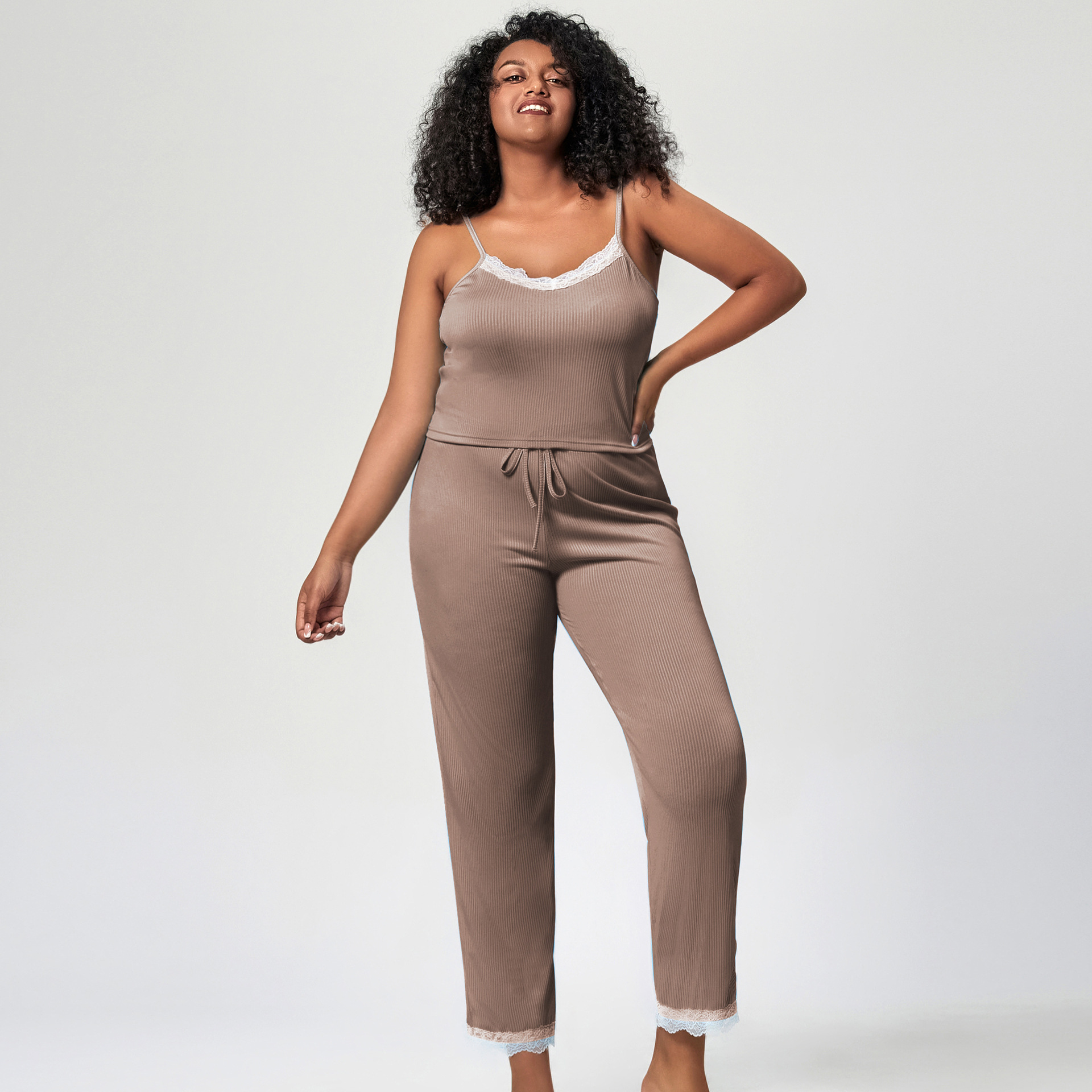 Draped Cool Lace Trim Suspenders Set Long & Short Pants