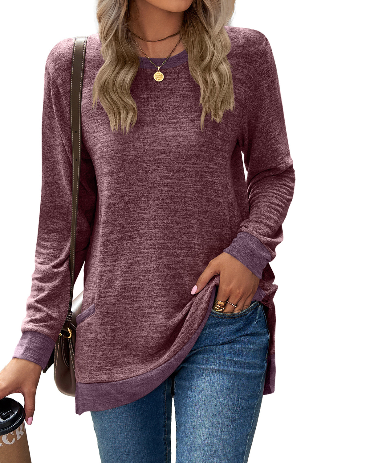 HOT SALE 🔥Women's Color Cotton Super Soft Basic Pocket Long Sleeve（BUY 2 FREE SHIPPING）