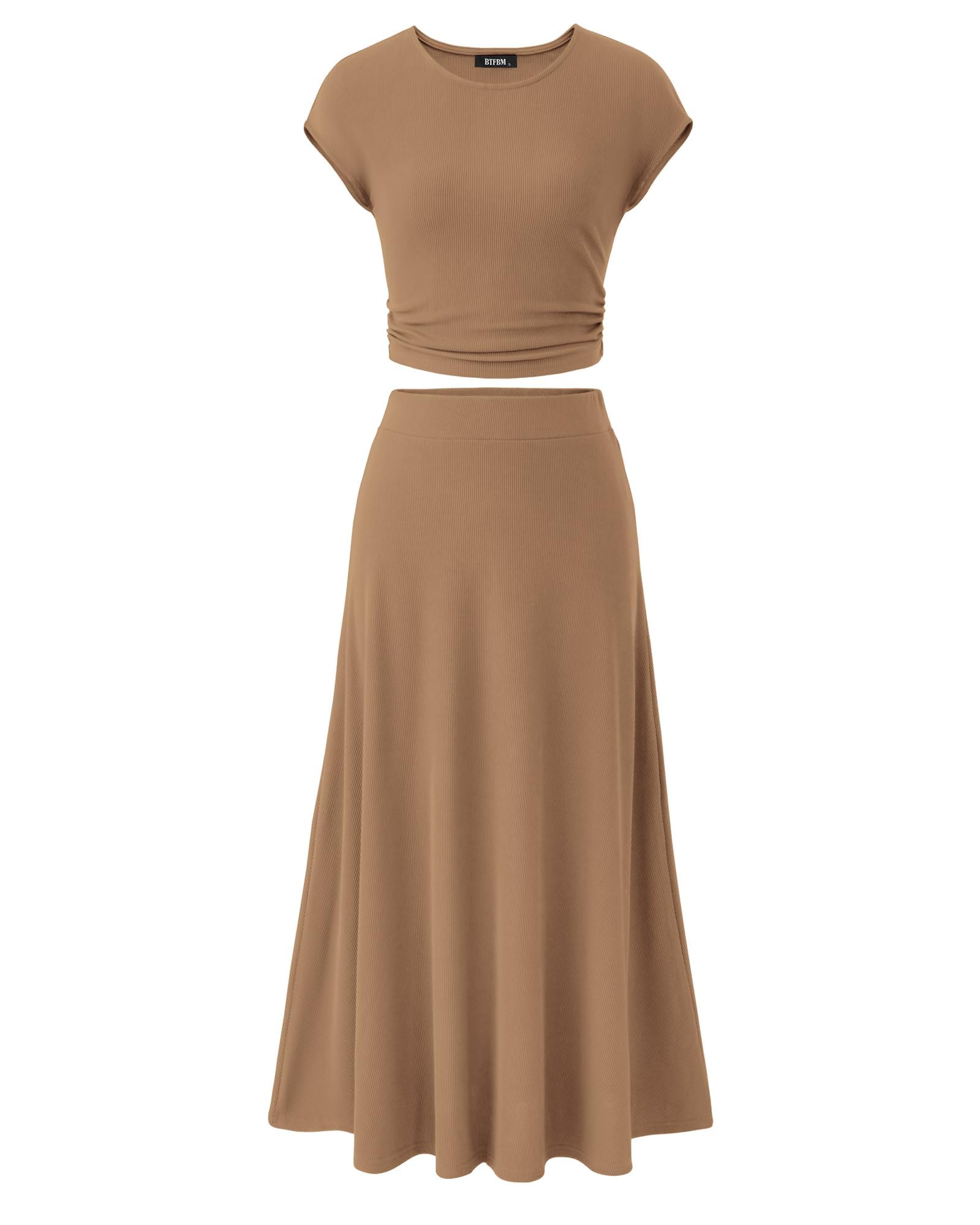 Women's Two-piece Casual Ribbed Top & Elastic Waist Skirt Set(Buy 2 Free Shipping)