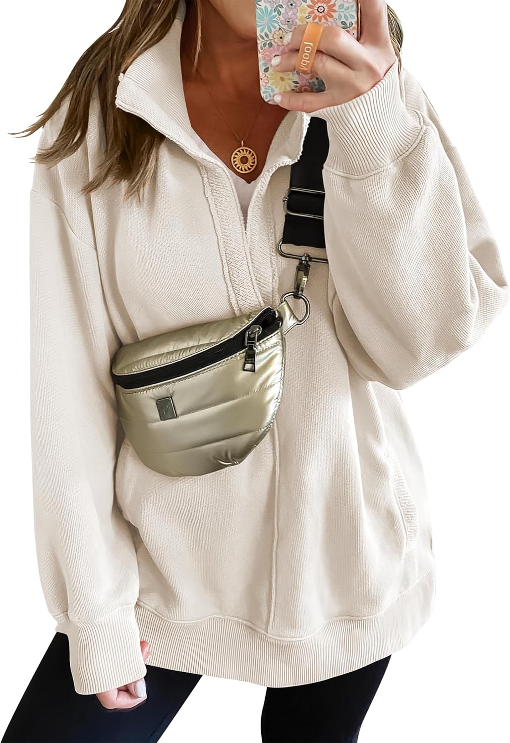 2024 Fall Women's Polo V Neck Split Tunic Pullover Sweatshirts with Pockets(buy 2 10% OFF)