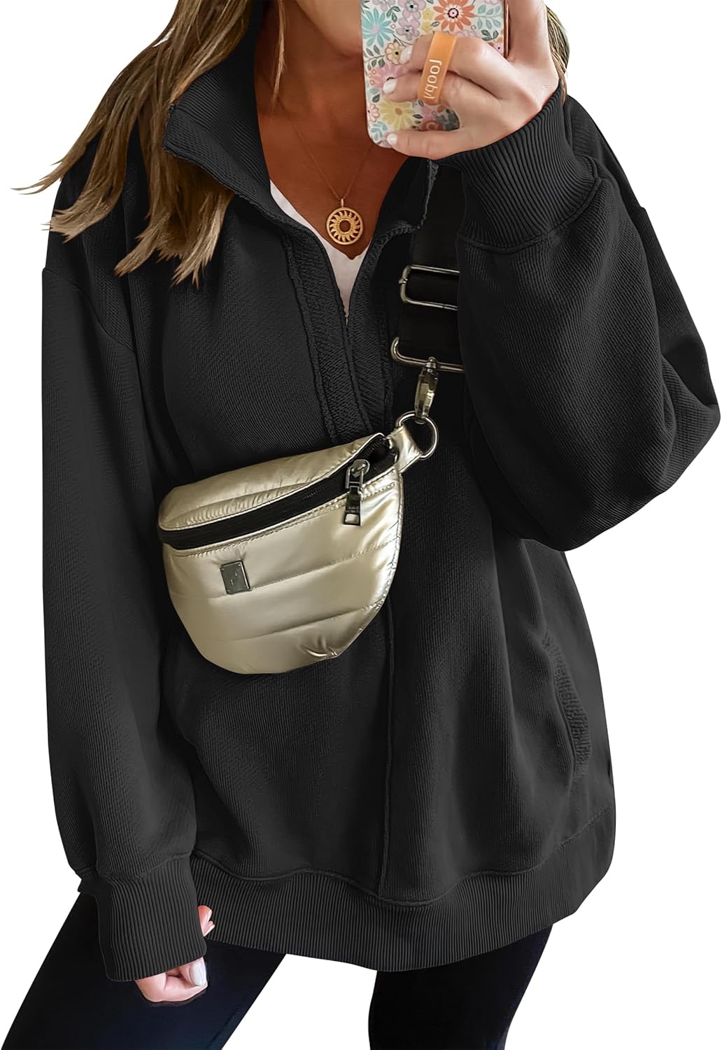 2024 Fall Women's Polo V Neck Split Tunic Pullover Sweatshirts with Pockets(buy 2 10% OFF)