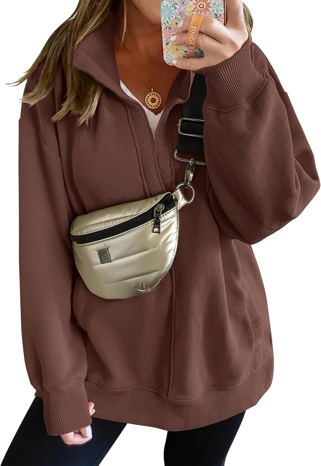 2024 Fall Women's Polo V Neck Split Tunic Pullover Sweatshirts with Pockets(buy 2 10% OFF)