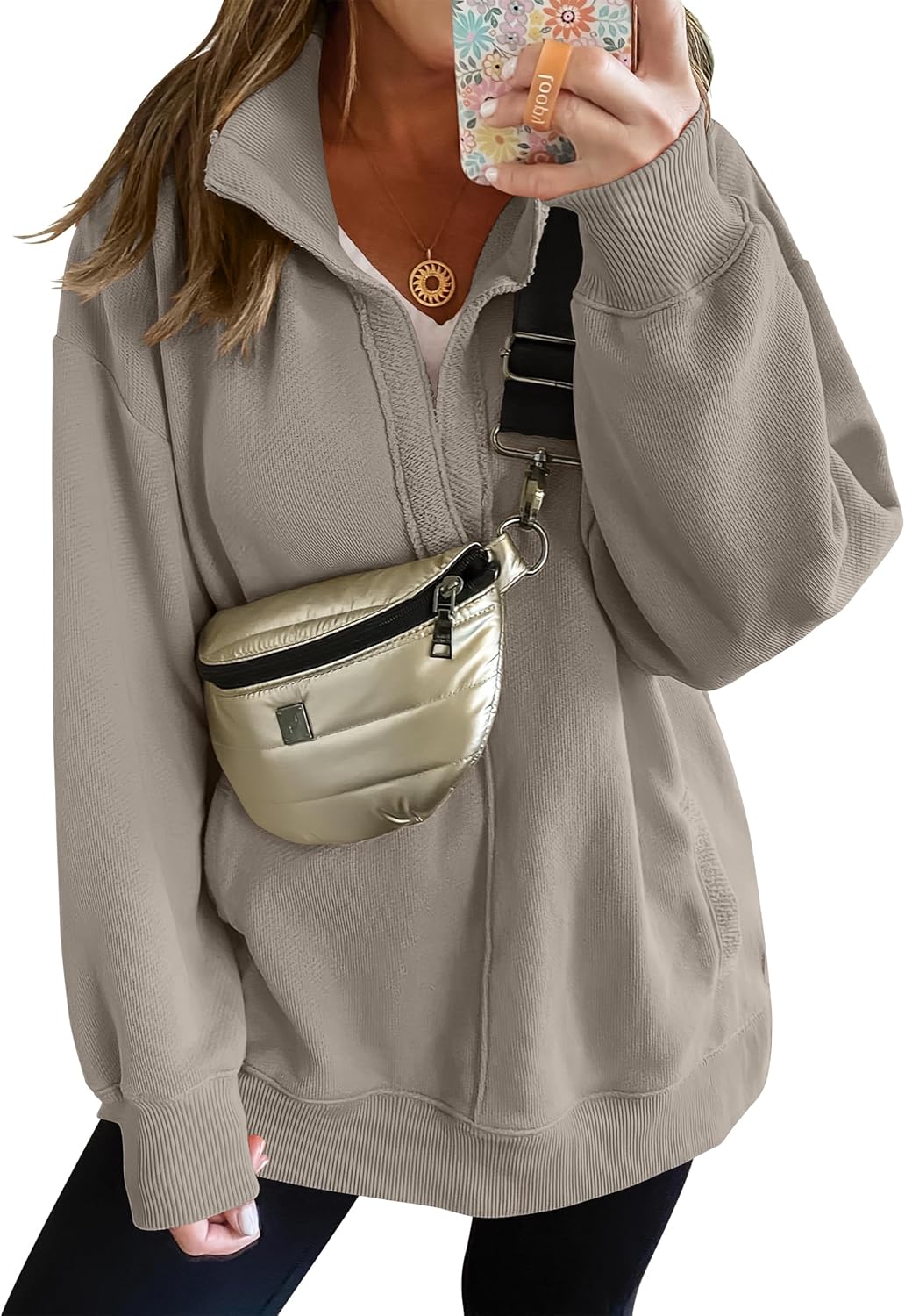 2024 Fall Women's Polo V Neck Split Tunic Pullover Sweatshirts with Pockets(buy 2 10% OFF)