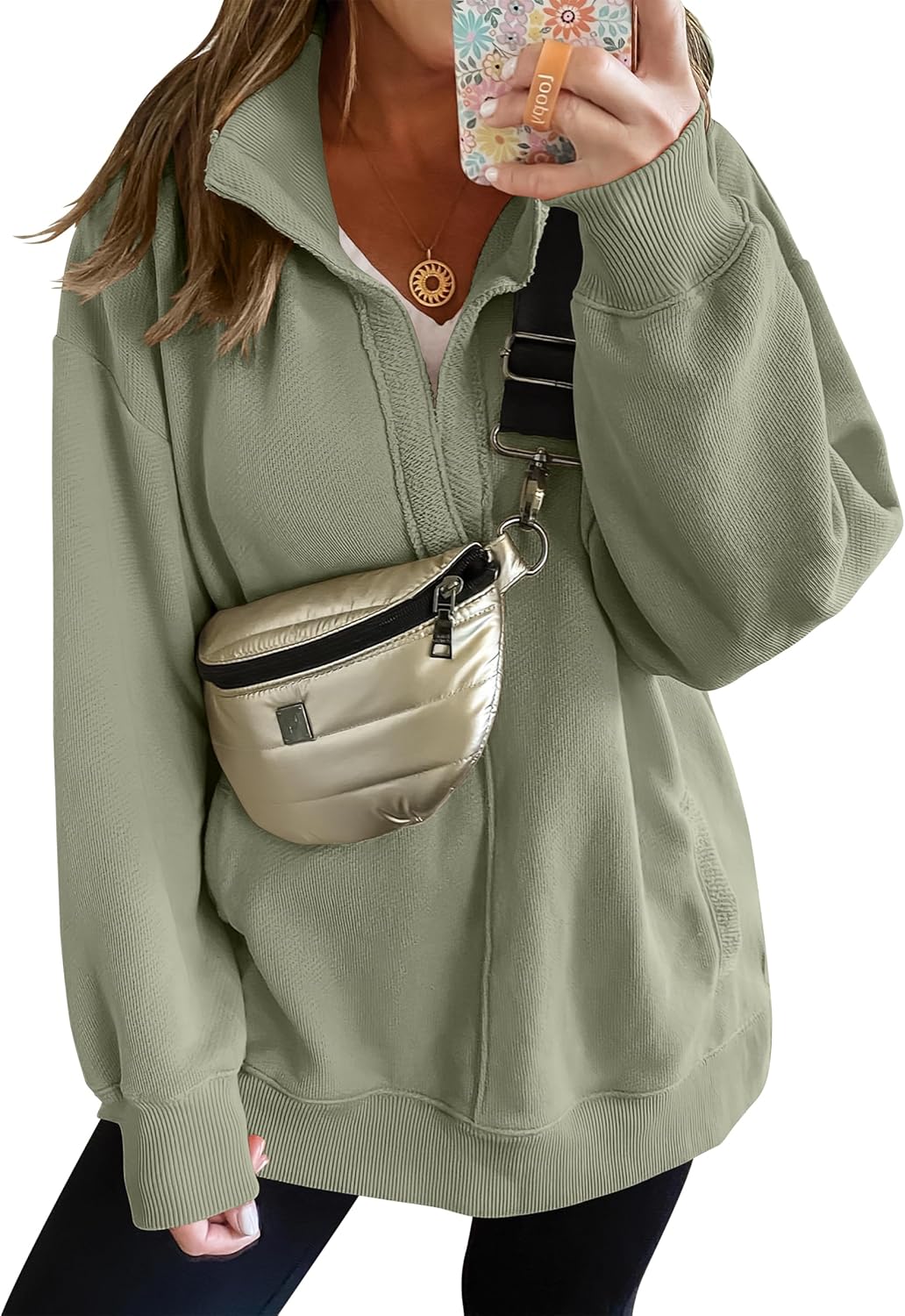 2024 Fall Women's Polo V Neck Split Tunic Pullover Sweatshirts with Pockets(buy 2 10% OFF)