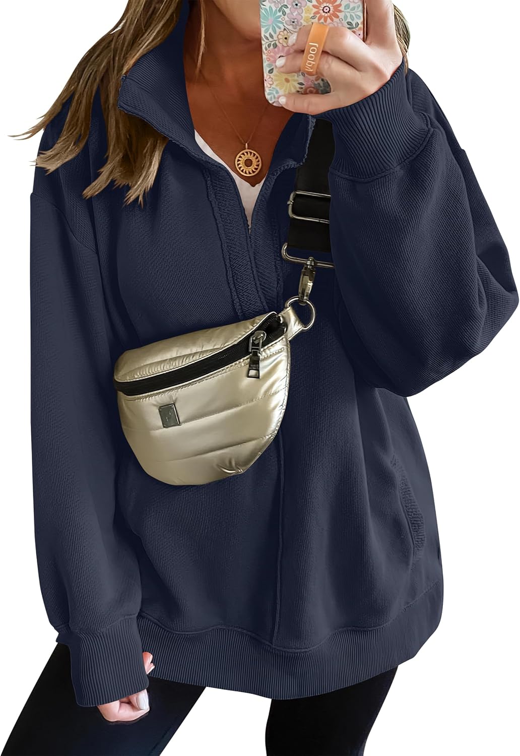 2024 Fall Women's Polo V Neck Split Tunic Pullover Sweatshirts with Pockets(buy 2 10% OFF)