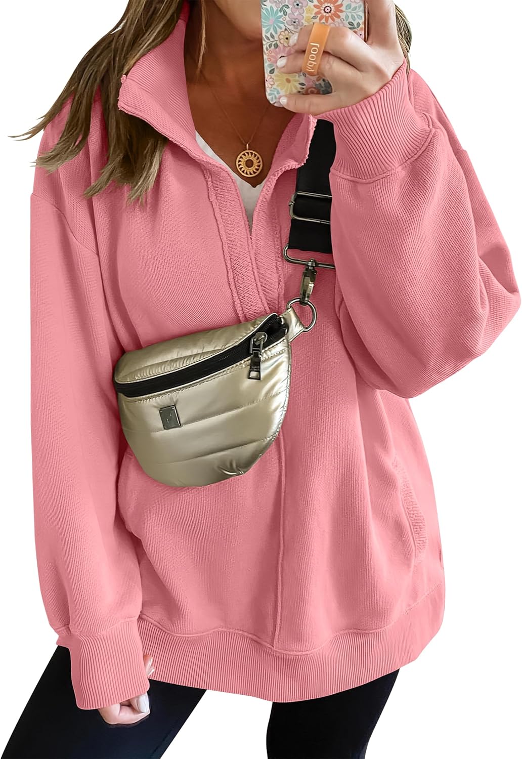 2024 Fall Women's Polo V Neck Split Tunic Pullover Sweatshirts with Pockets(buy 2 10% OFF)