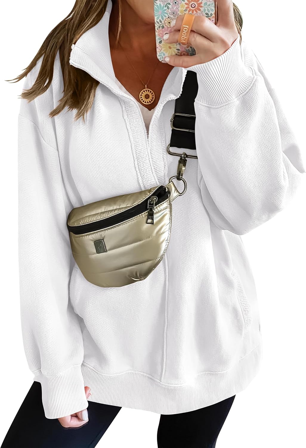 2024 Fall Women's Polo V Neck Split Tunic Pullover Sweatshirts with Pockets(buy 2 10% OFF)