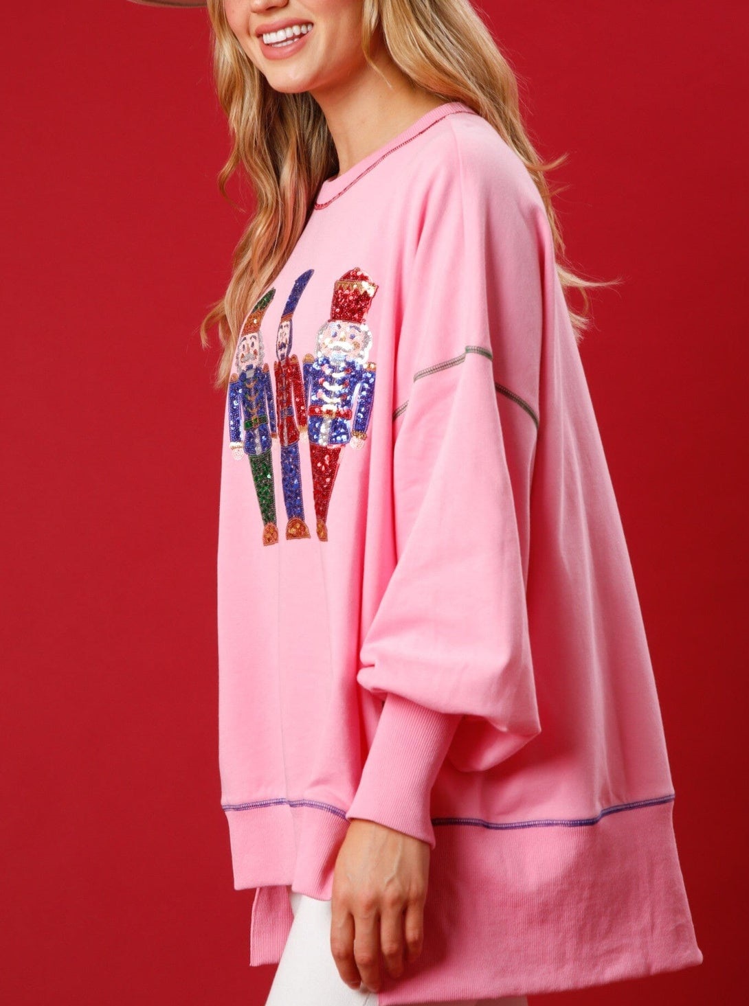 Christmas Sequin Print Crew Neck Long Sleeve Sweatshirt