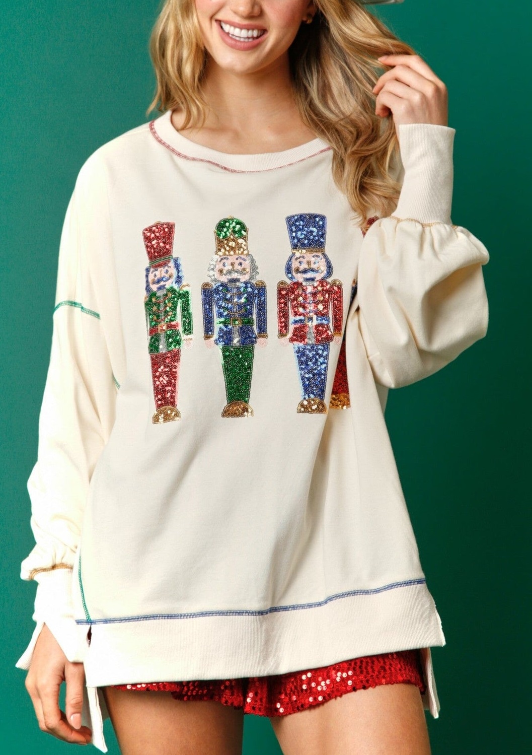 Christmas Sequin Print Crew Neck Long Sleeve Sweatshirt