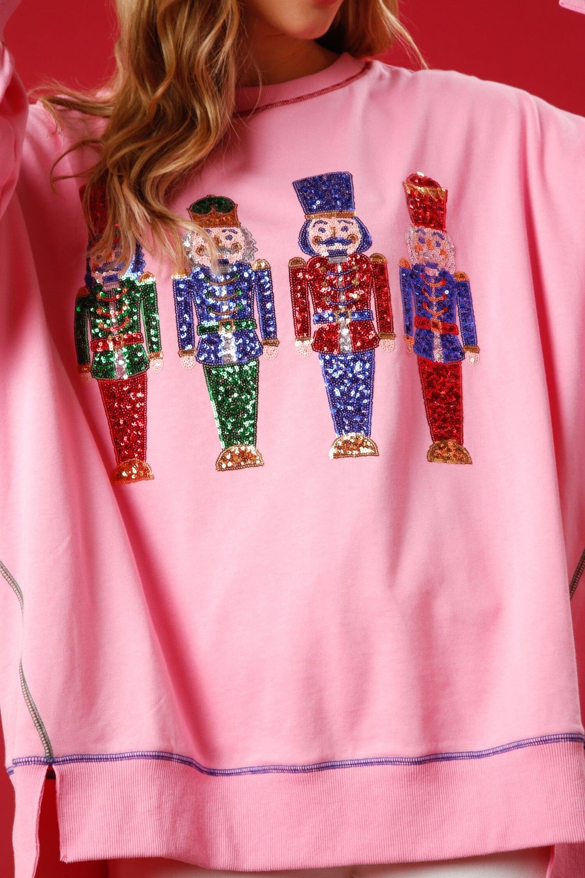 Christmas Sequin Print Crew Neck Long Sleeve Sweatshirt