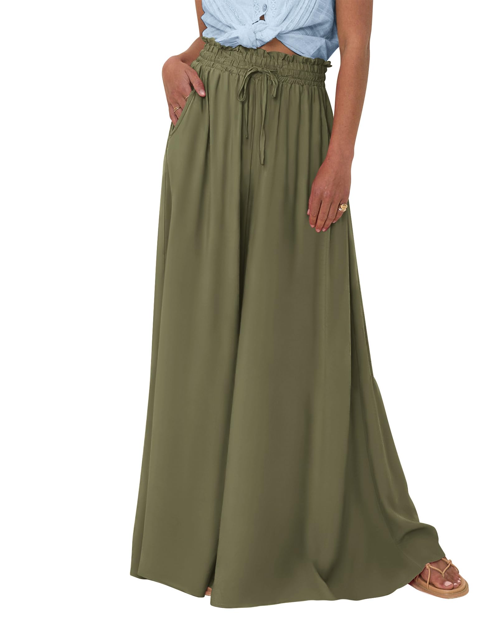 Women Casual High Waist Wide Leg Pants Beach Trousers with Pocket(BUY 2 FREE SHIPPING)