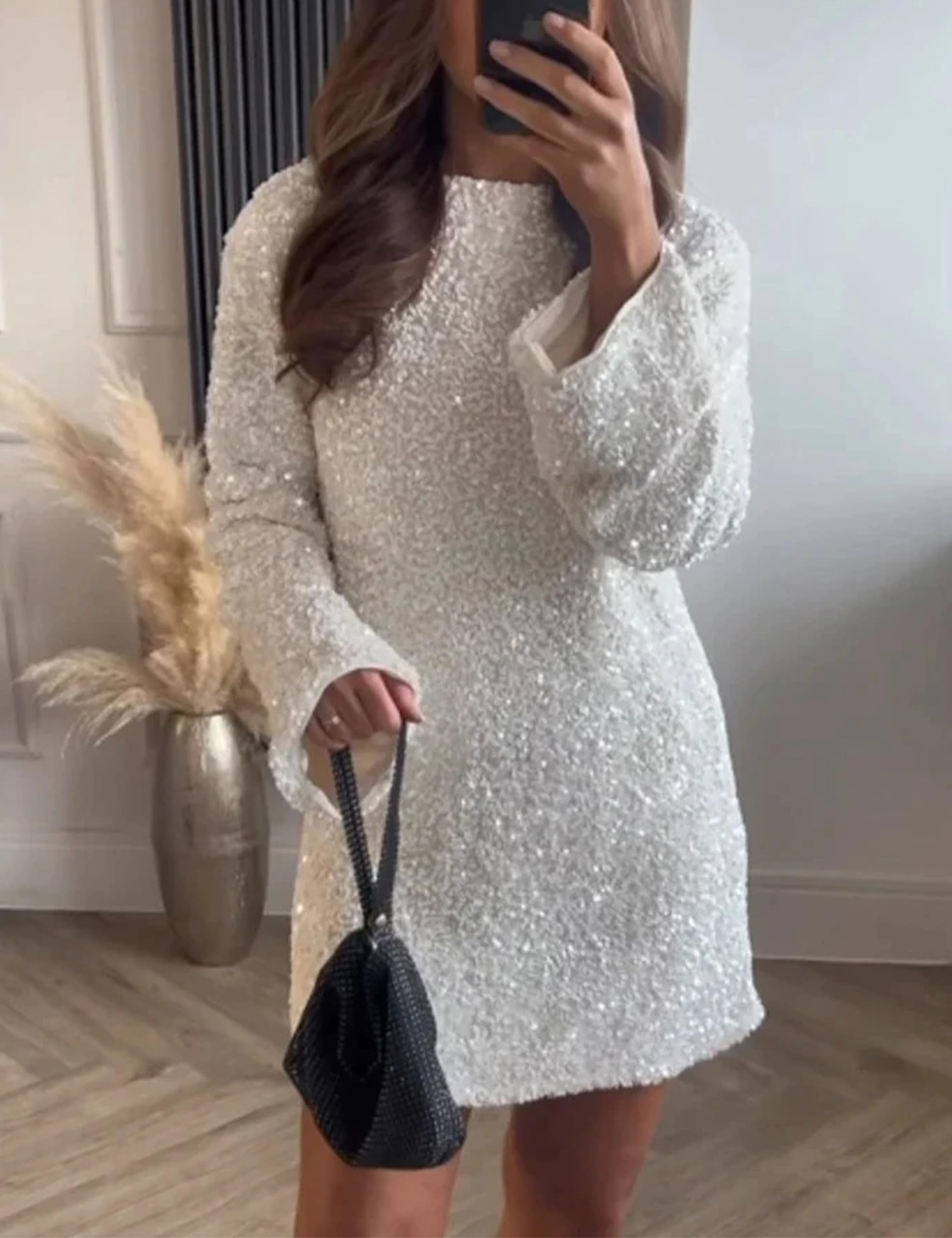 WOMEN'S SEQUIN BACK TIE UP BOW LOOSE MINI DRESS(BUY 2 FREE SHIPPING)