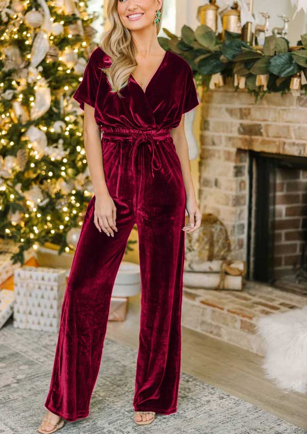 CHRISTMAS SALE 80% OFF⏰Women's Casual Short Sleeve Belted Long Wide Leg Pant One Piece Jumpsuit(BUY 2 FREE SHIPPING)