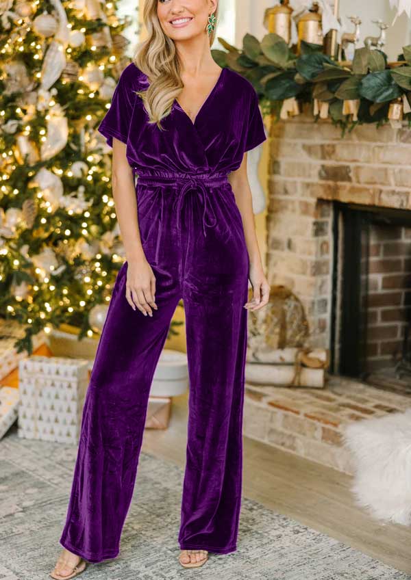CHRISTMAS SALE 80% OFF⏰Women's Casual Short Sleeve Belted Long Wide Leg Pant One Piece Jumpsuit(BUY 2 FREE SHIPPING)