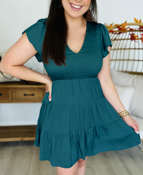 V Neck Smocked Tiered Dress(Buy 2 Free Shipping)
