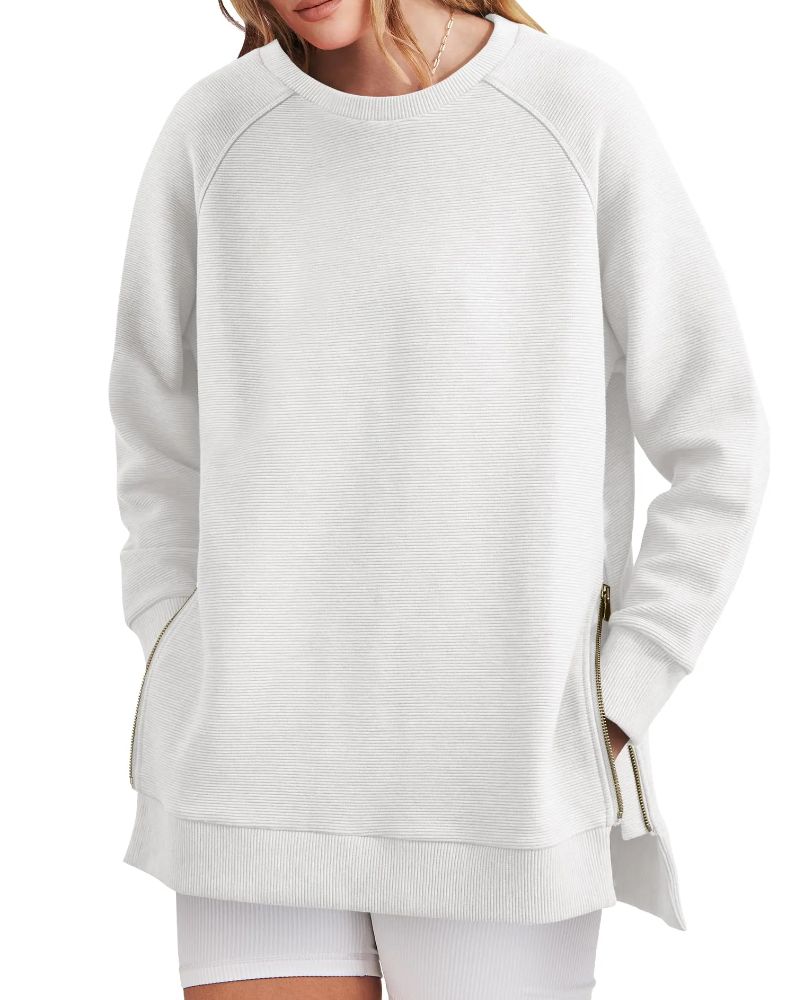 ✨NEW ✨Women's Sweatshirts Long Sleeve Pullover With Side Zipper Shirt (BUY 2 FREE SHIPPING)