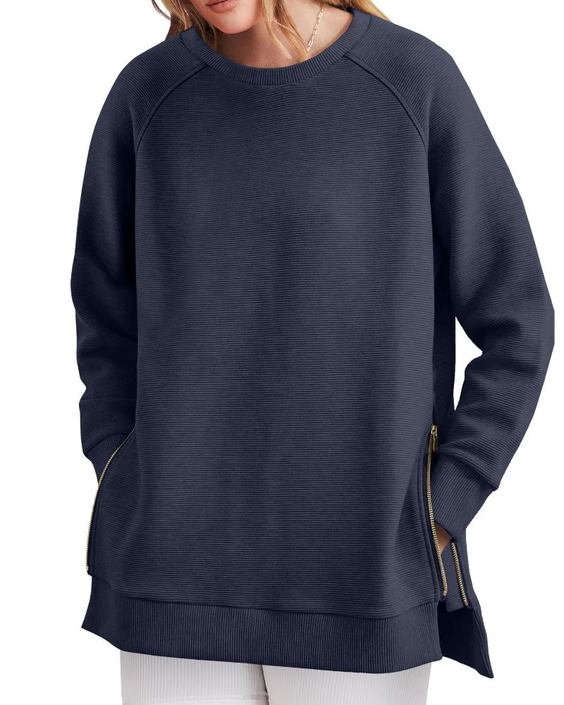 ✨NEW ✨Women's Sweatshirts Long Sleeve Pullover With Side Zipper Shirt (BUY 2 FREE SHIPPING)