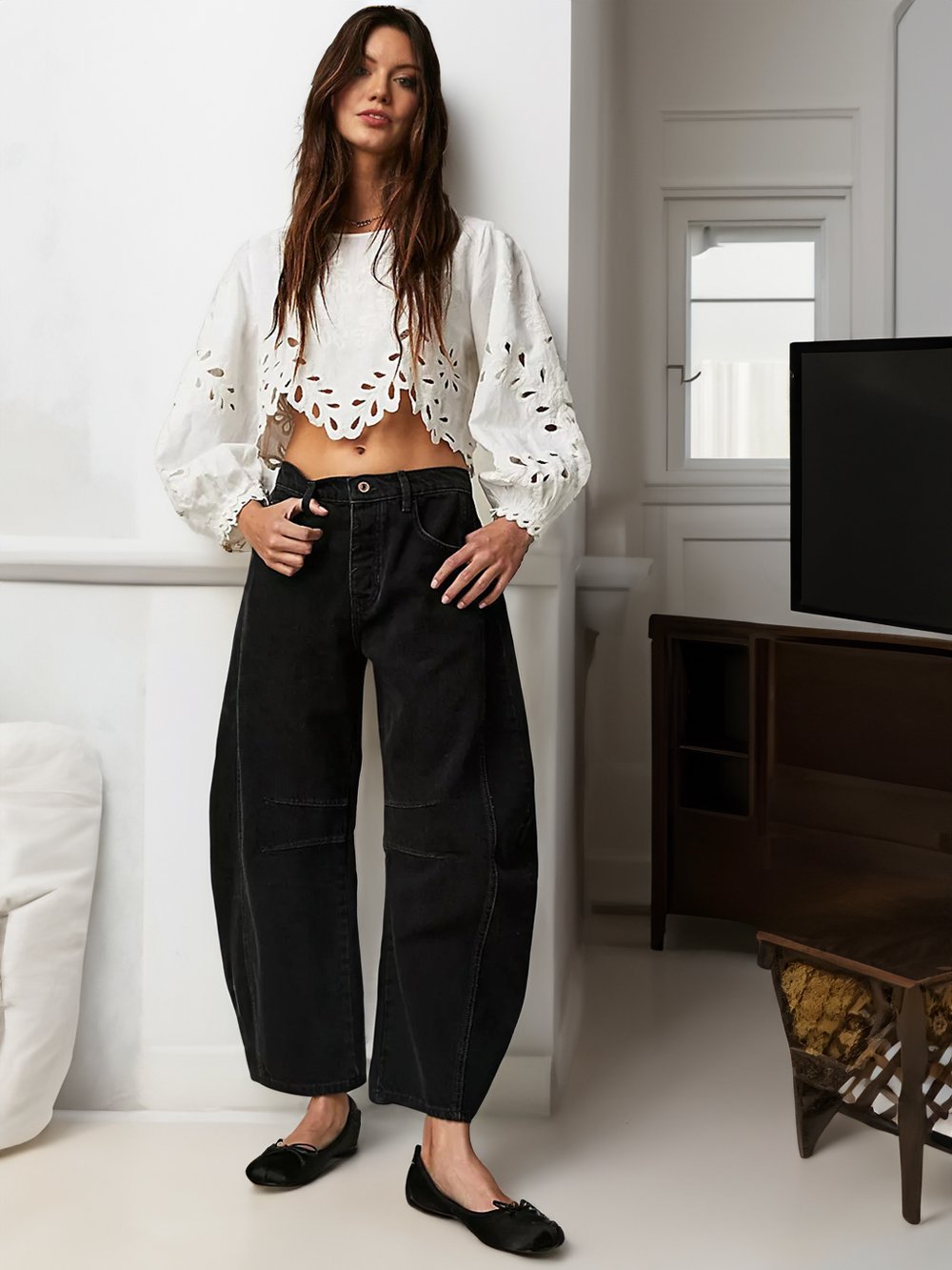 HOT SALE🔥Women's  Vintage Wide Leg Barrel Denim Ankle Pants