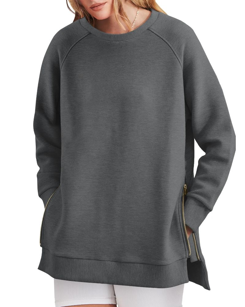 ✨NEW ✨Women's Sweatshirts Long Sleeve Pullover With Side Zipper Shirt (BUY 2 FREE SHIPPING)