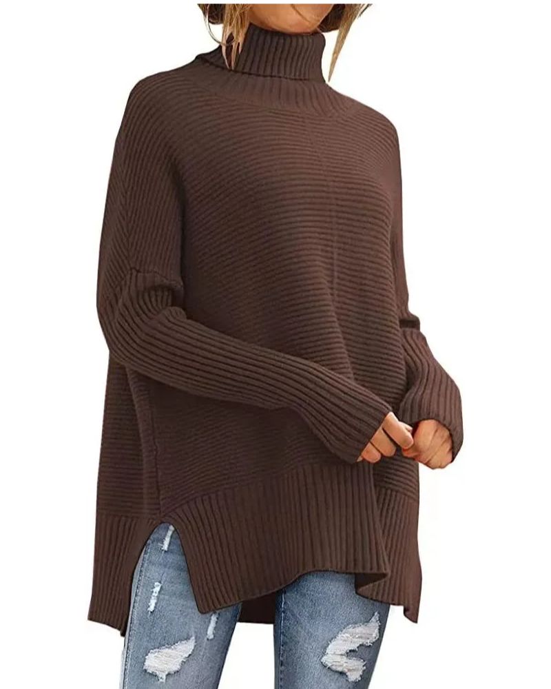 Women's Oversized Turtleneck Sweaters Ribbed Tunic Sweater(BUY 2 FREE SHIPPING)