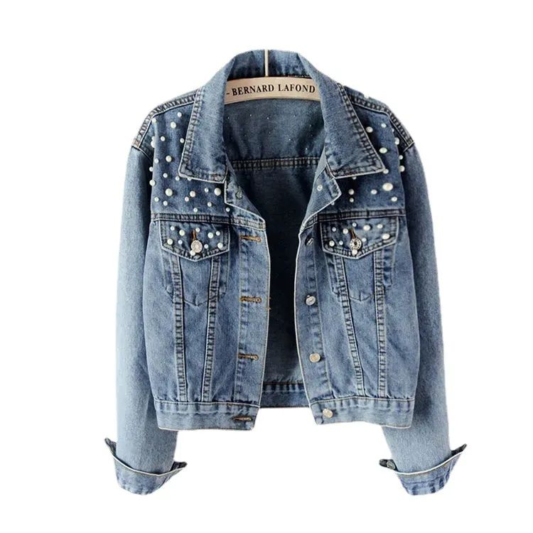 Super beautiful! 😍Women's Embroidered Pearl Beaded Jeans Jacket