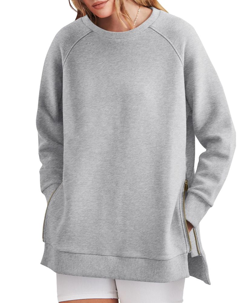 ✨NEW ✨Women's Sweatshirts Long Sleeve Pullover With Side Zipper Shirt (BUY 2 FREE SHIPPING)