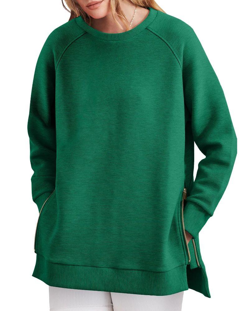 ✨NEW ✨Women's Sweatshirts Long Sleeve Pullover With Side Zipper Shirt (BUY 2 FREE SHIPPING)