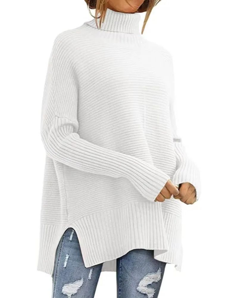Women's Oversized Turtleneck Sweaters Ribbed Tunic Sweater(BUY 2 FREE SHIPPING)
