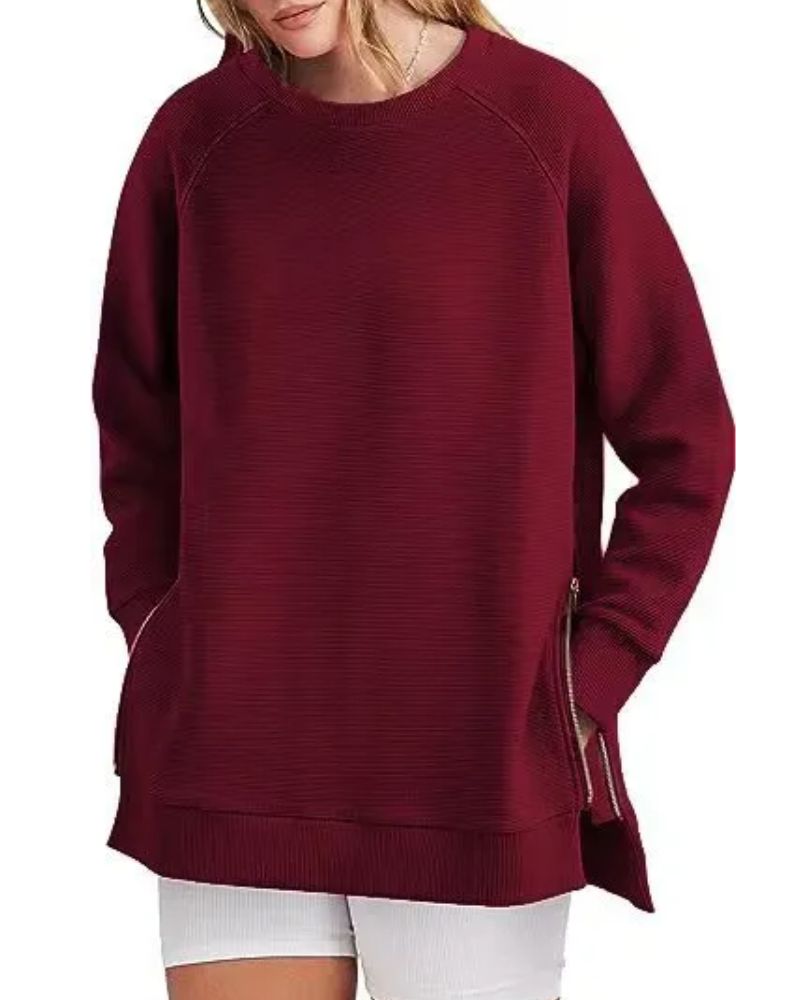 ✨NEW ✨Women's Sweatshirts Long Sleeve Pullover With Side Zipper Shirt (BUY 2 FREE SHIPPING)