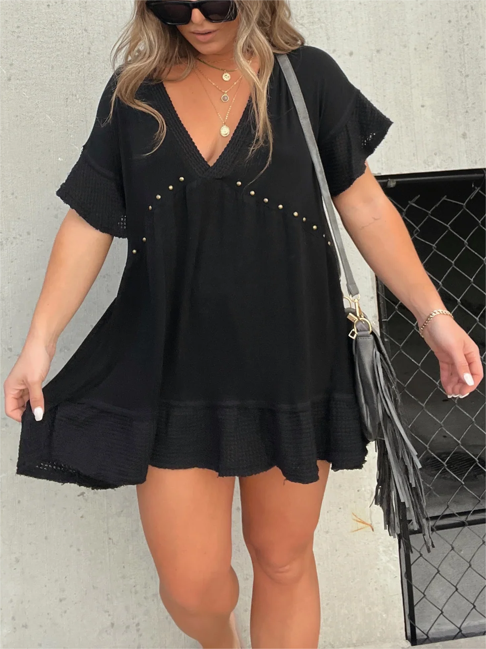 Deep V Studded Boho Tunic (Buy 2 Free Shipping)