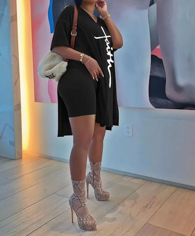 Mid Length Top And Shorts Two-Piece Set