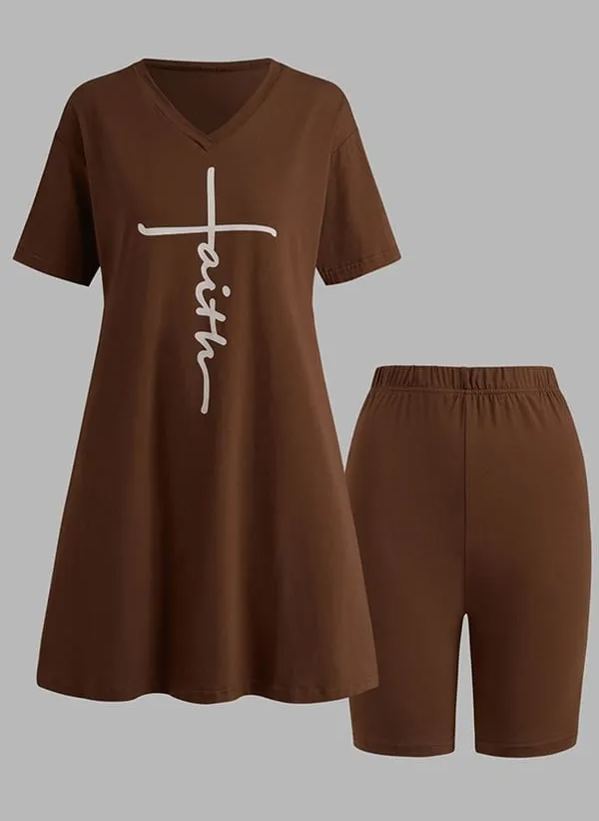 Mid Length Top And Shorts Two-Piece Set