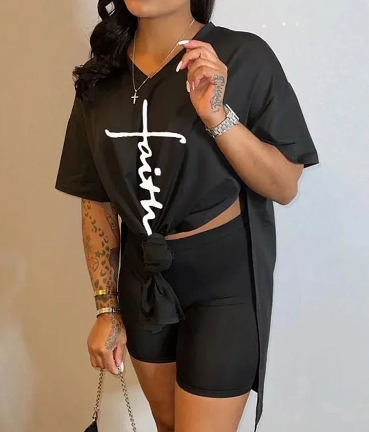 Mid Length Top And Shorts Two-Piece Set