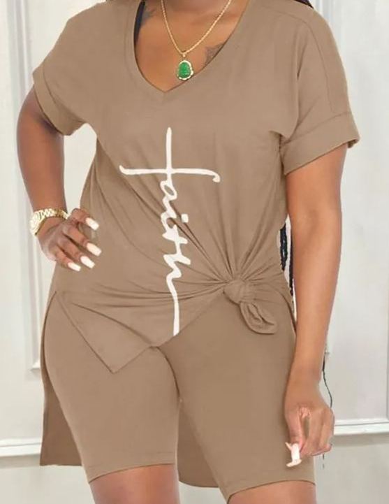 Mid Length Top And Shorts Two-Piece Set