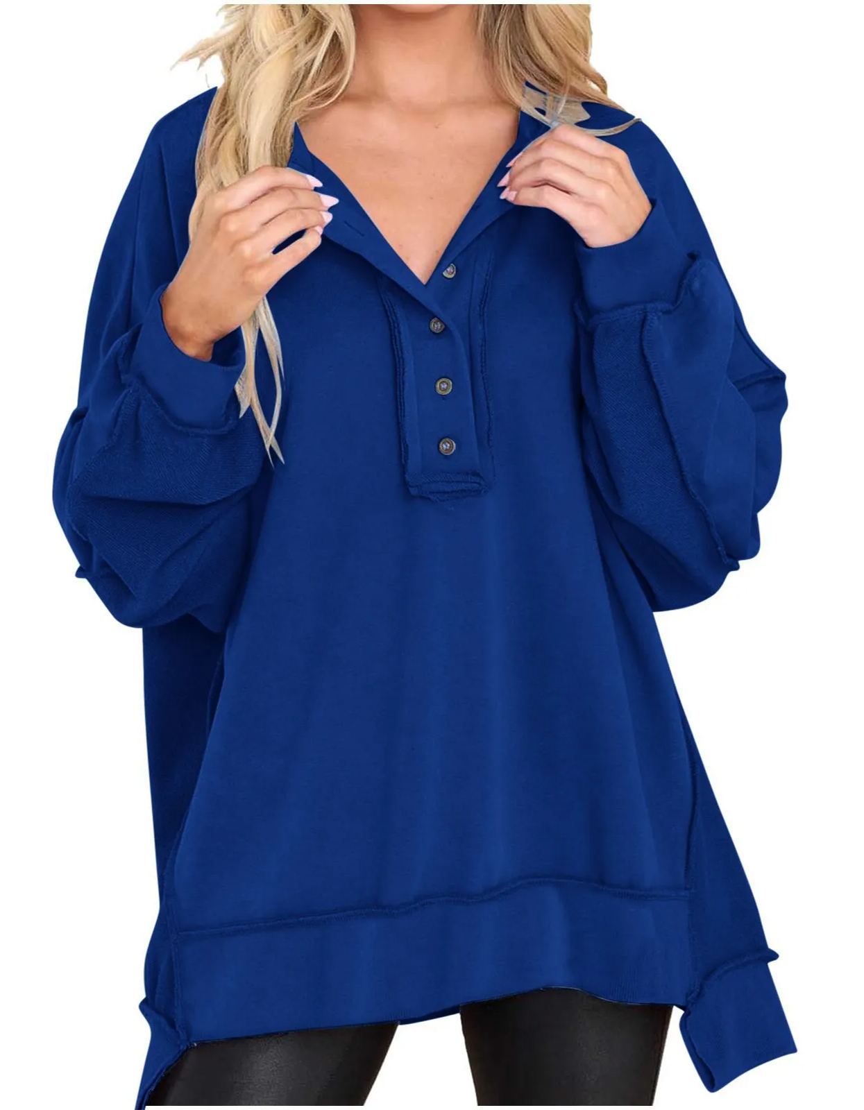 Oversized Casual Buttoned Henley Sweatshirt (Buy 2 Free Shipping)