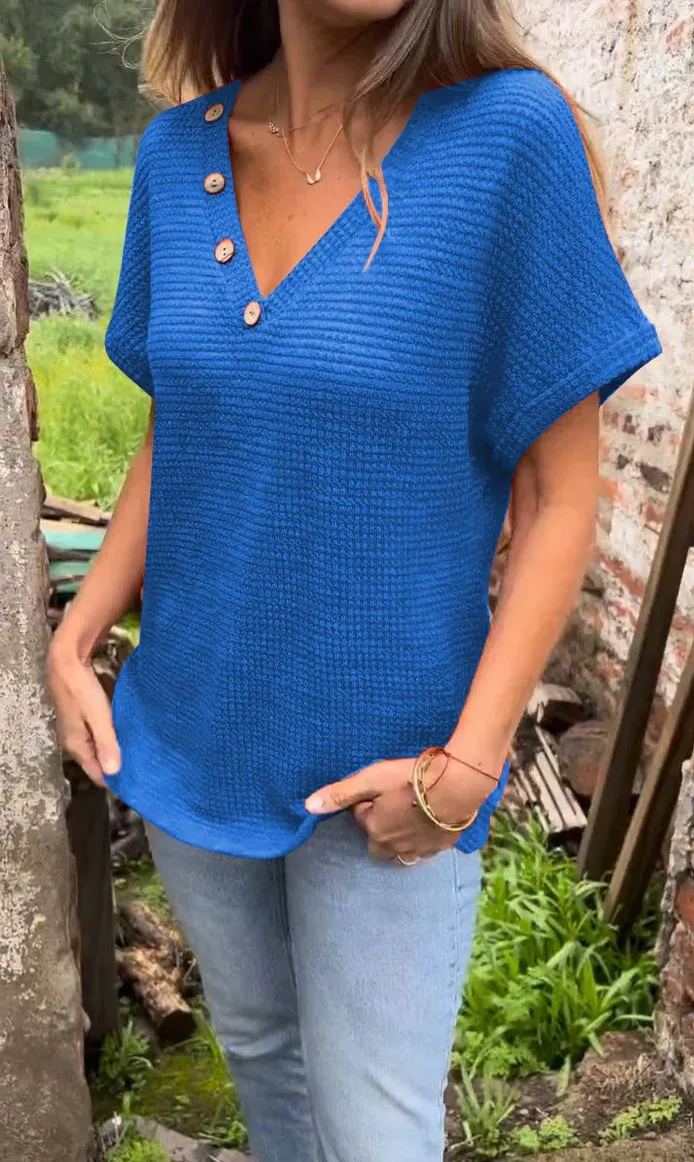 Women’s Waffle Grid Summer Short Sleeve V-Neck T-Shirt（Buy 2 Free Shipping）