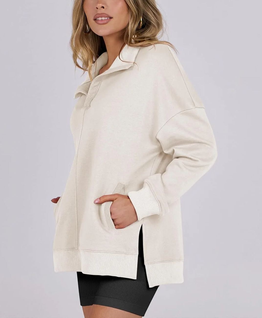 2024 Fall Women's Polo V Neck Split Tunic Pullover Sweatshirts with Pockets(buy 2 10% OFF)