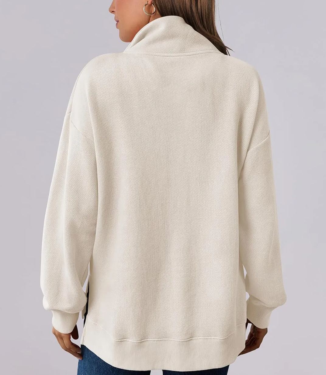 2024 Fall Women's Polo V Neck Split Tunic Pullover Sweatshirts with Pockets(buy 2 10% OFF)