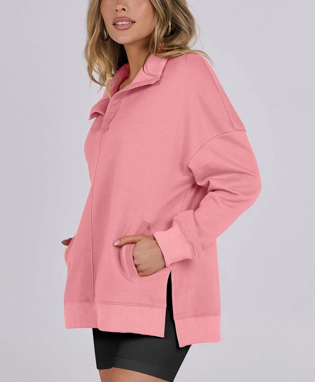 2024 Fall Women's Polo V Neck Split Tunic Pullover Sweatshirts with Pockets(buy 2 10% OFF)