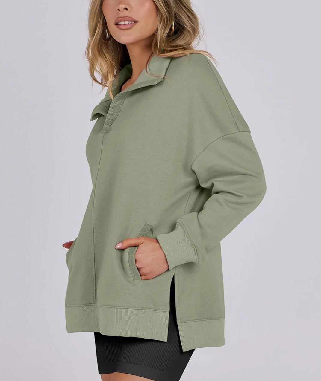 2024 Fall Women's Polo V Neck Split Tunic Pullover Sweatshirts with Pockets(buy 2 10% OFF)