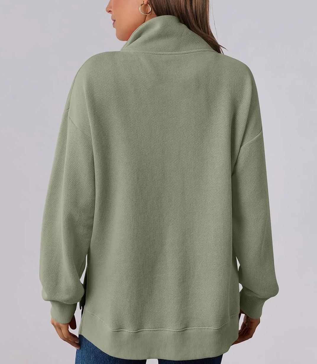 2024 Fall Women's Polo V Neck Split Tunic Pullover Sweatshirts with Pockets(buy 2 10% OFF)