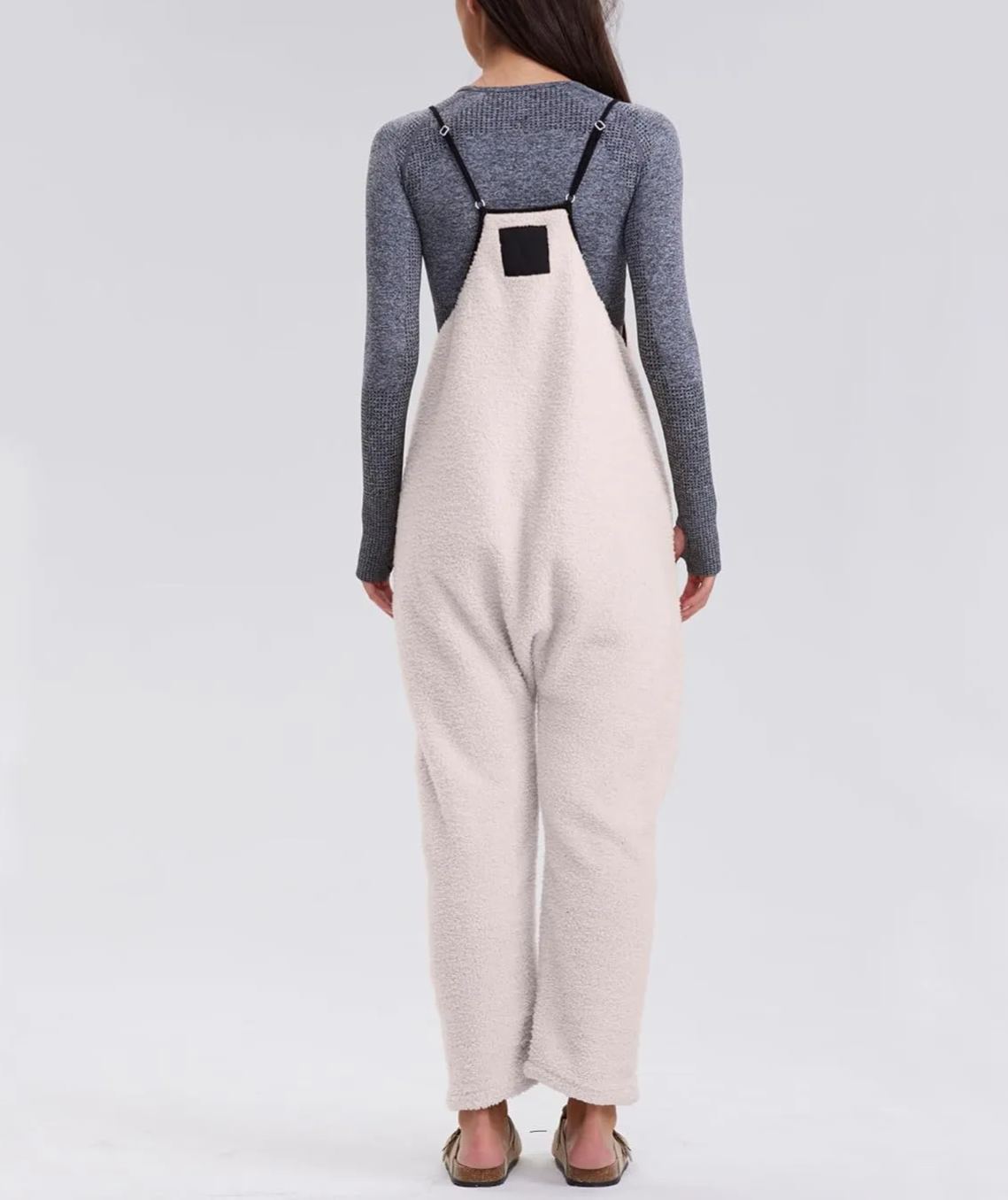 Womens Fleece Overalls Loose Fit Adjustable Strap Jumpsuits Warm Fashion Work Outfits