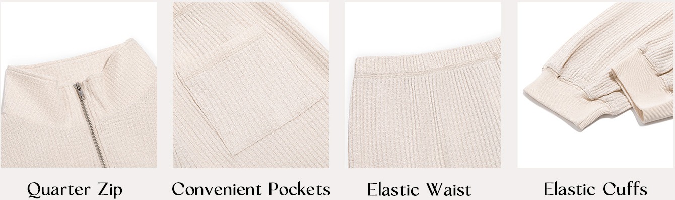 Women’s 2 Piece Outfits Sweater Sets Waffle Knit Quarter Zip Tops and Jogger Pants Fall Tracksuits