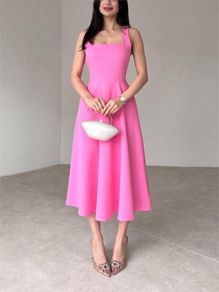 Women's Square Neck Strappy Midi Dress(Buy 2 Free Shipping)