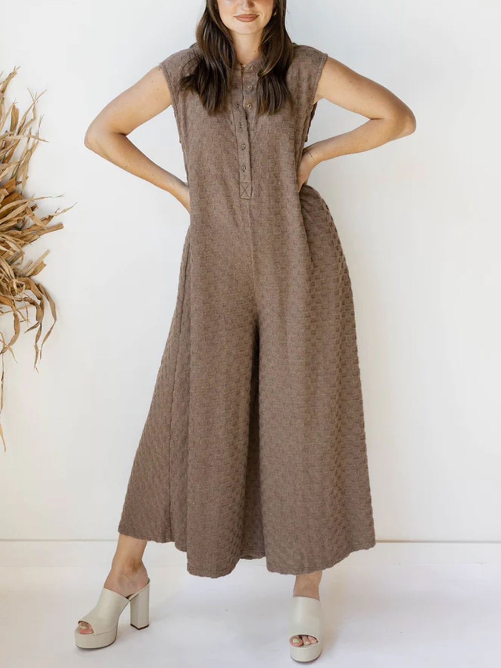 Plaid Button Loose Jumpsuit (Buy 2 Free Shipping)