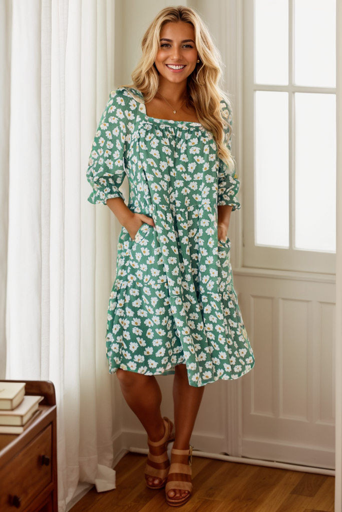 Daisy Print Tiered Dress